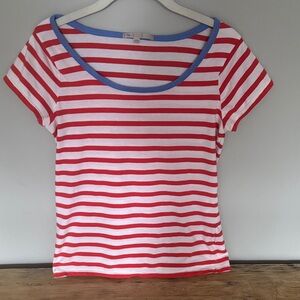 GAP Red & White Striped Scoop Neck Tee with Blue Trim
